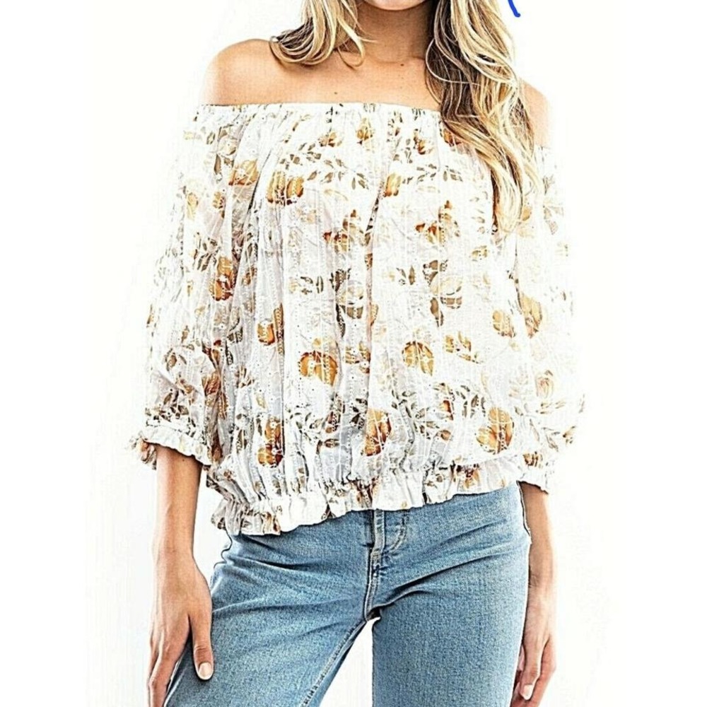 Womens Nwt Solitaire Off The Shouler Eyelet Floral‎ Top Shirt